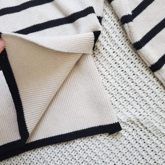 Sincerely Jules Cream and Black Striped Turtleneck Sweater - Picture 4 of 5